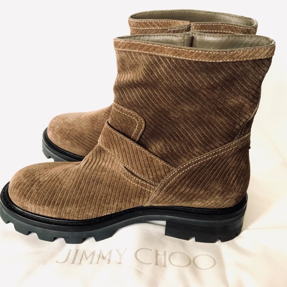 Jimmy Choo Leather Beige Clay Pull On Flat Ankle Suede Corduroy Buckle Boots - Picture 8 of 13